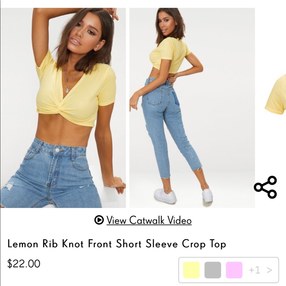 Lemon Ribbed Knot crop top - Picture 4 of 4